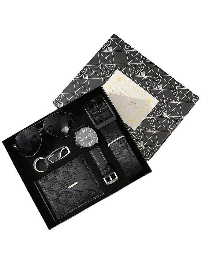 5 أجهزة كمبيوتر شخصية الرجال عيد ميلاد هدية مجموعة مع مربع للرجال الأب هدية مجموعة - ساعة، محفظة، حزام، نظارات شمسية وسلسلة المفاتيح - Image 1